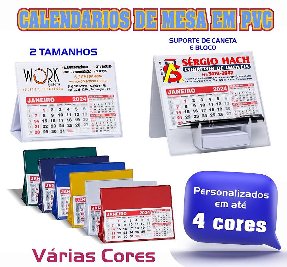 Calendários de pvc