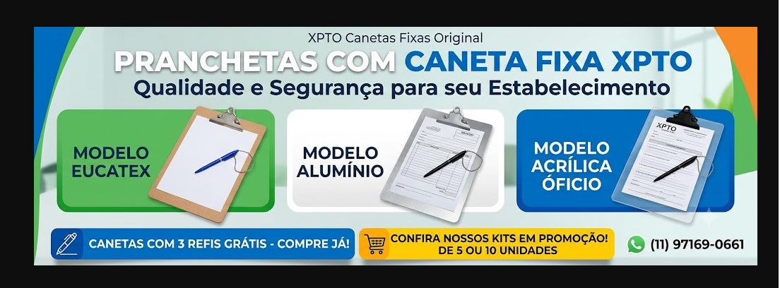 Prancheta Aluminio com Caneta Fixa - XPTO Canetas ' Promoção "