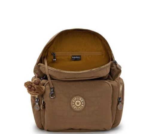 MOCHILA KIPLING CITY ZIP S GLORIOUS KHAKI MARROM - Atrevida Shoes