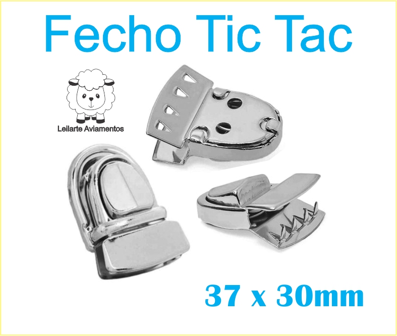 Fecho de metal para Bolsa Tic Tac - Tamanho: 37 x 30mm - Embalagem com dois  jogos - Leilarte Aviamentos