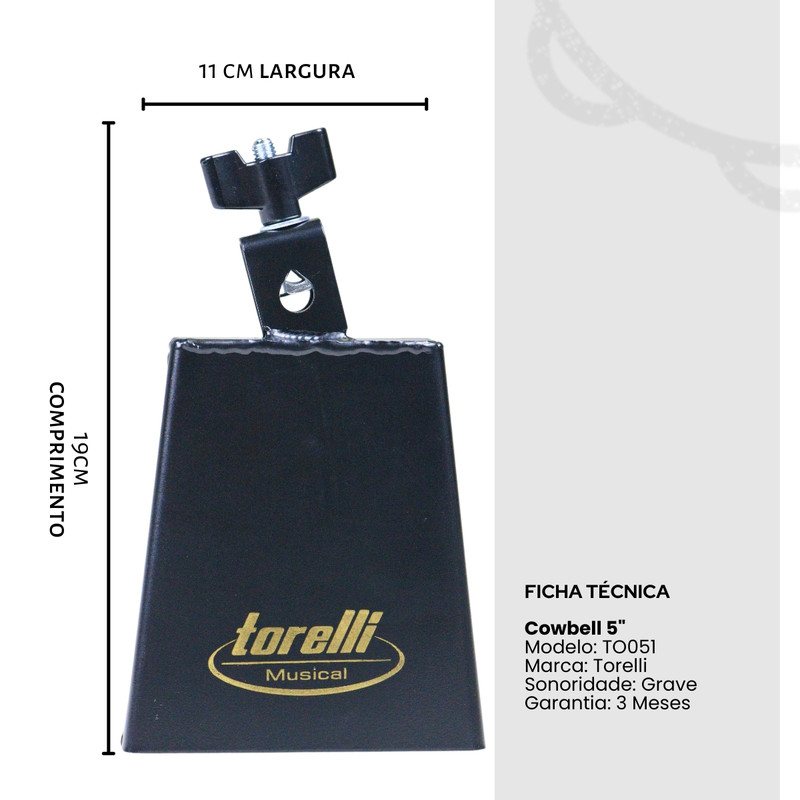 Cowbell 5 Polegadas Preto Torelli TO050 - Compacto e Resistente