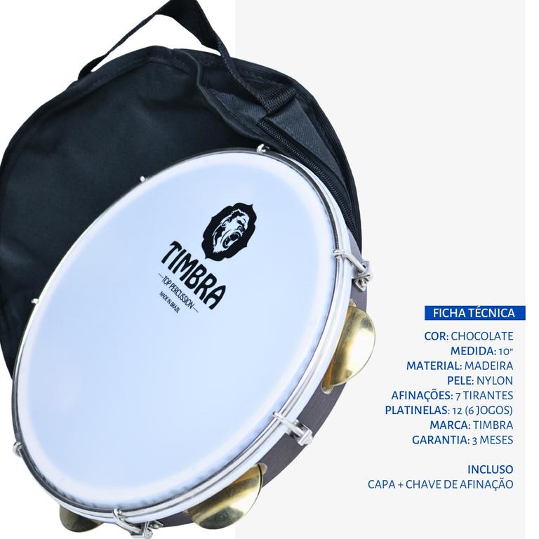 Pandeiro Timbra 10 Madeira Profissional Nylon 8628C - Clube da