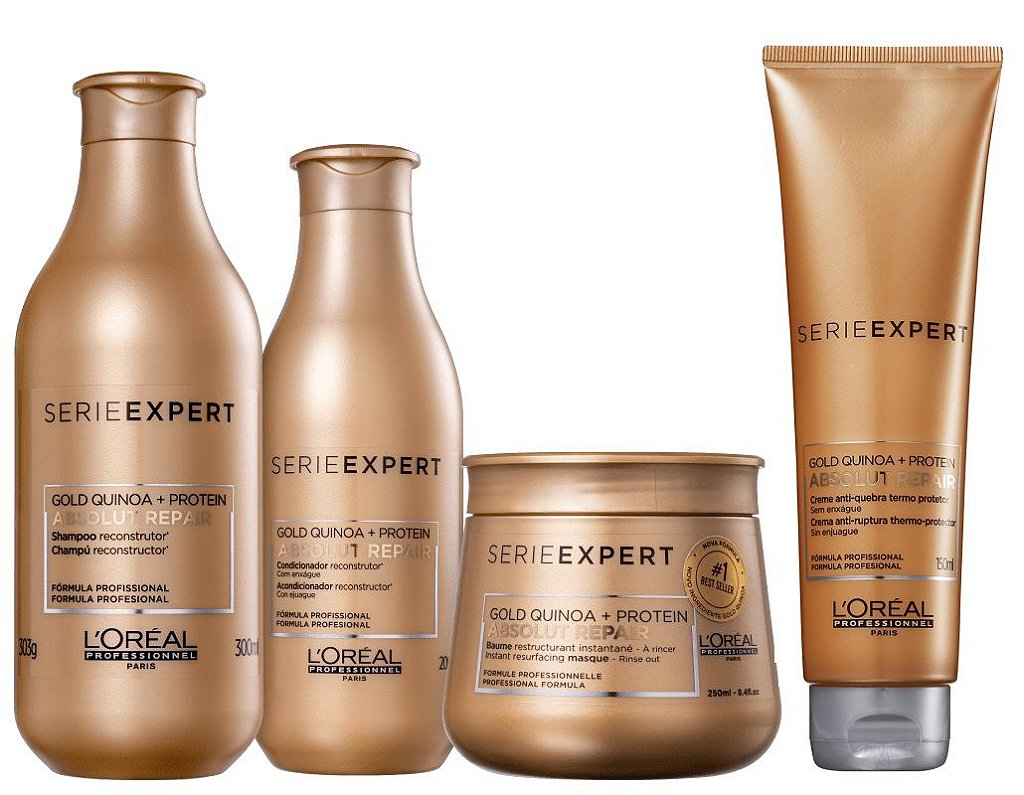 Loreal Serie Expert Absolut Repair Gold Quinoa - Kit Shampoo Condicionador  Máscara e Creme de Pentear Termoprotetor - Body e Beauty