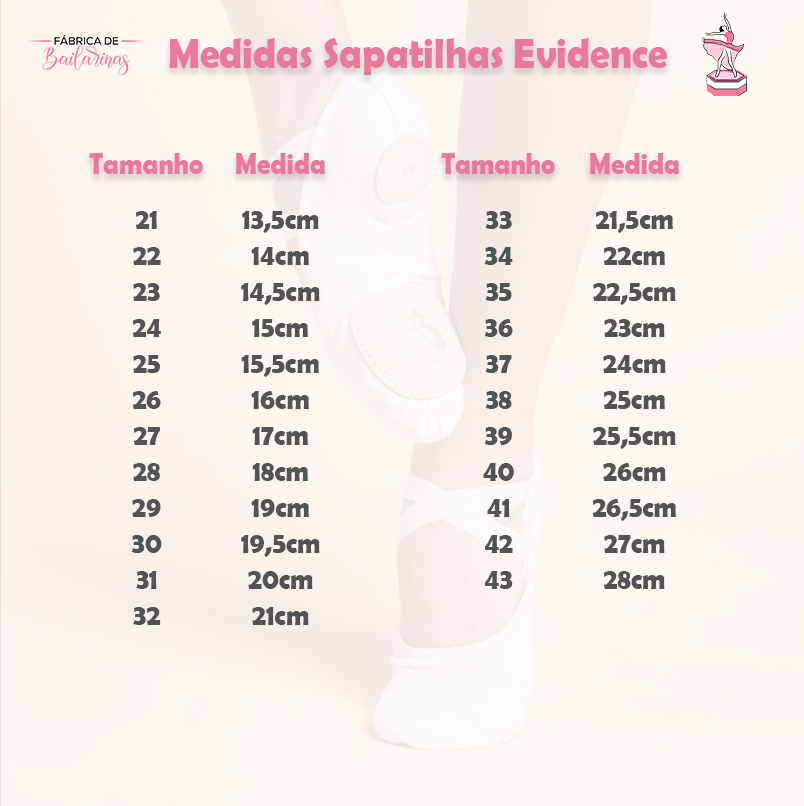 Tabela Sapatilha de Meia Ponta em Lona