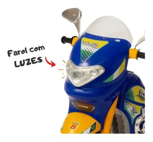 Moto Eletrica Infantil Biemme Sprint Turbo 12V Capacete Azul - Maçã Verde  Baby