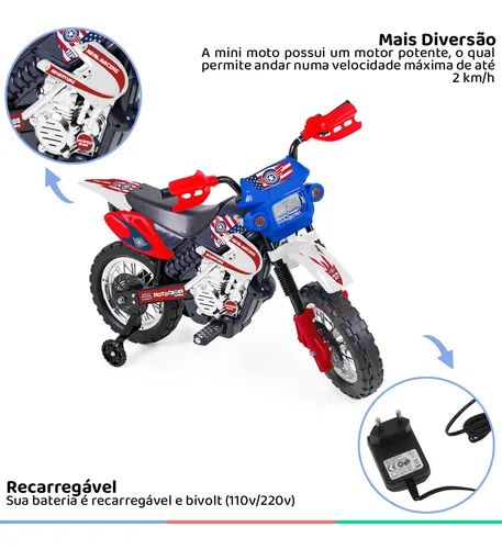 Moto Cross Elétrica Infantil Vermelha 6V - Xplast - Isas Brinquedos e Bikes