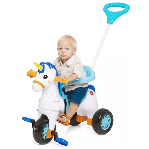 Triciclo infantil boy com empurrador azul unitoys