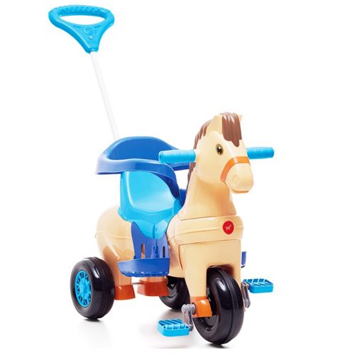 Motoneta triciclo infantil de pedal em plástico duro azul e preto