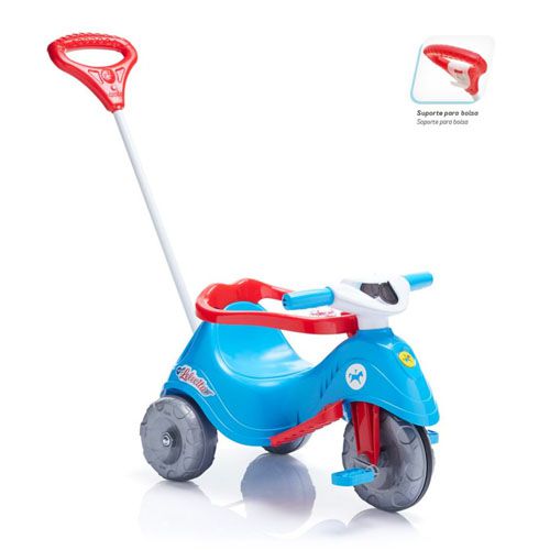 Triciclo Infantil Motoca Azul Pedal Haste Velotrol Tatetico