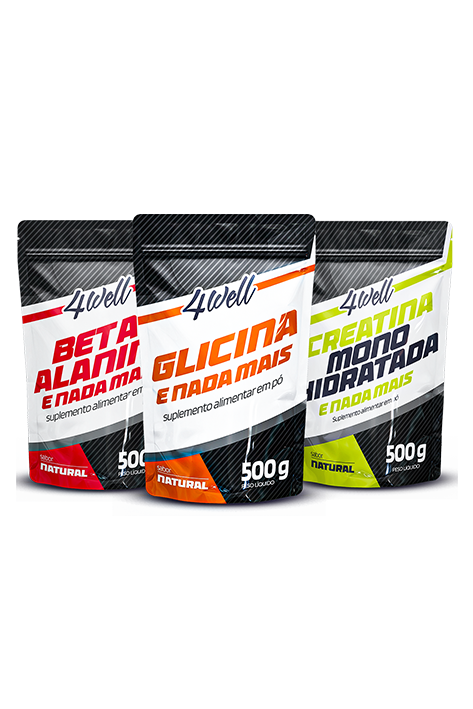 KIT GLICINA 500G+ CREATINA 500G + BETA ALANINA 500G 4WELL
