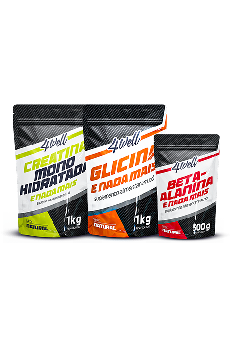KIT GLICINA 1KG + CREATINA 1KG + BETA ALANINA 500G 4WELL