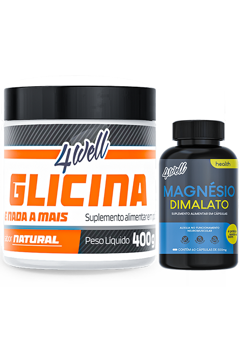 Glicina em Pó 400g Pote + Magnésio Dimalato 60 Cápsulas da 4Well