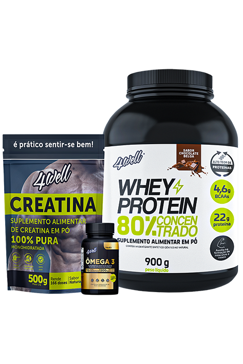 Whey Protein Pote Chocolate Belga + Creatina + Ômega 3