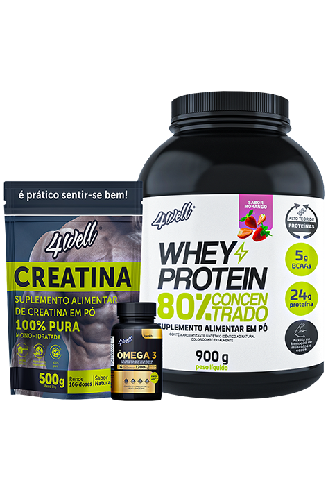 Whey Protein Pote Morango + Creatina + Ômega 3