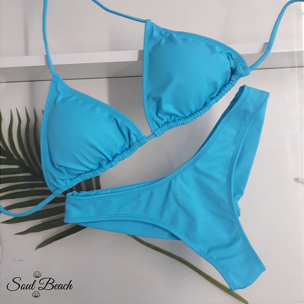 Soul Beach Moda Praia biquíni cortininha fio duplo azul