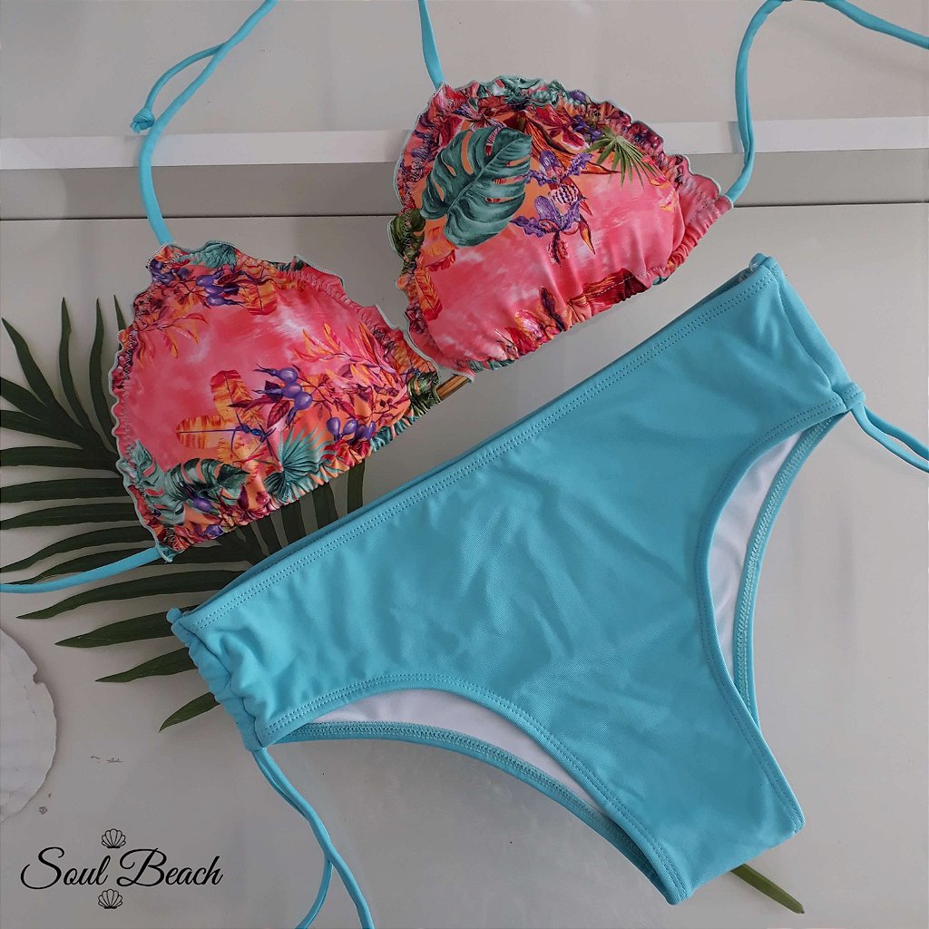Soul Beach Moda Praia biquíni ripple sunquíni floral rosa e azul