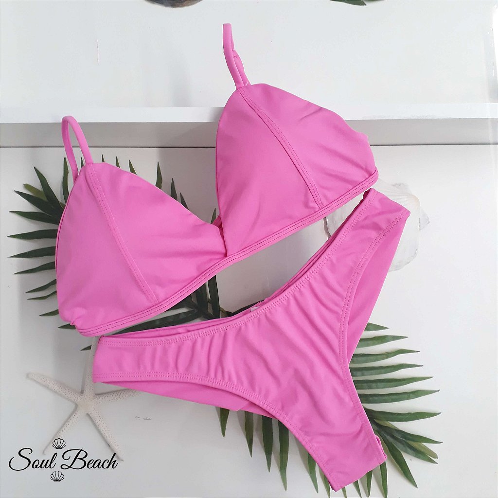 Soul Beach Moda Praia biquíni retrô fio duplo rosa