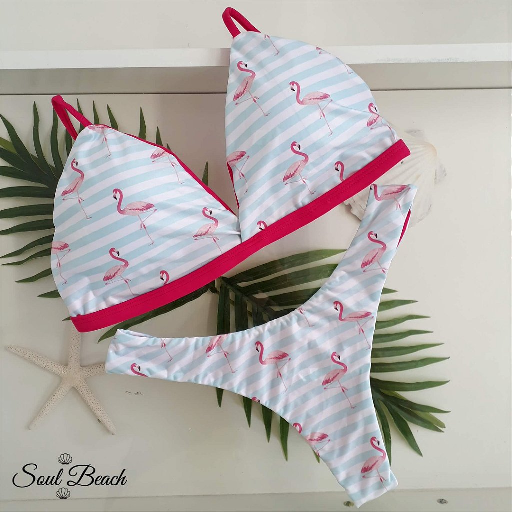 Soul Beach Moda Praia biquíni retrô asa delta flamingo