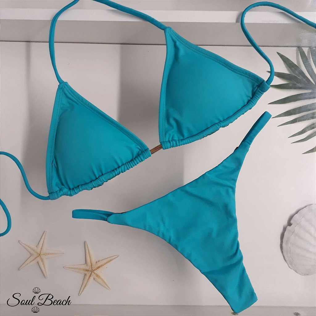 Soul Beach Moda Praia biquíni cortininha Calcinha Fita turquesa