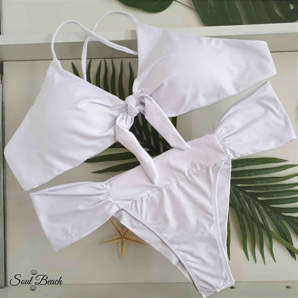 Soul Beach Moda Praia biquíni laço bombom branco