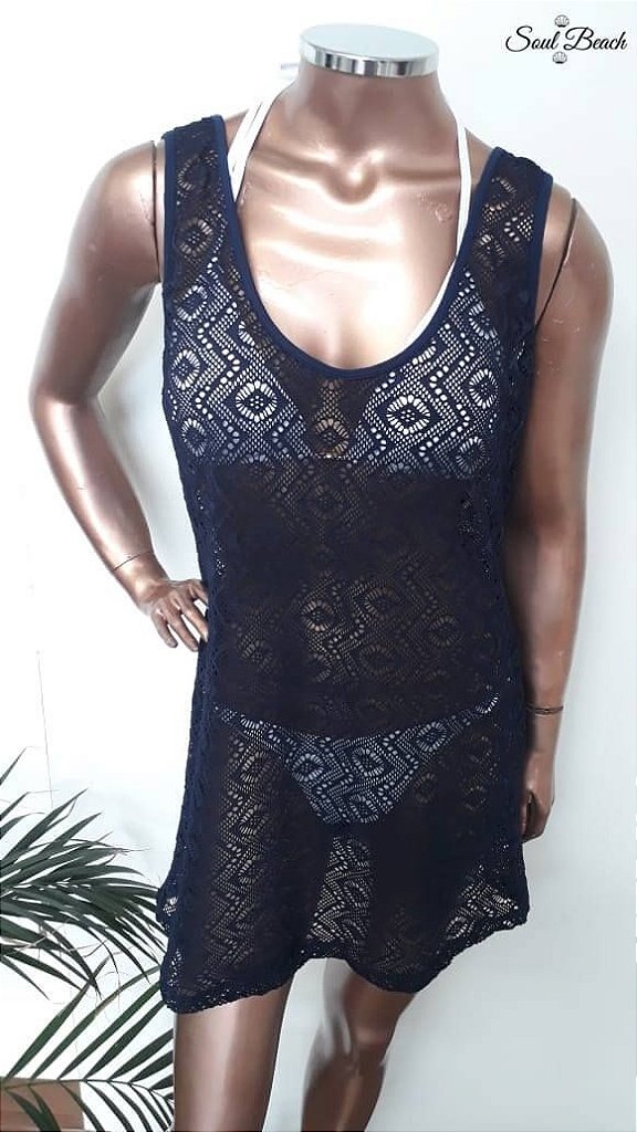 Soul Beach Moda Praia vestido saída de praia azul marinho