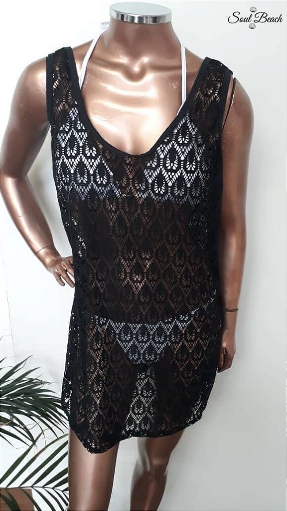 Soul Beach Moda Praia vestido saída de praia preto