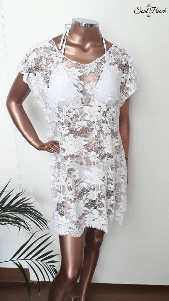 Soul Beach Moda Praia vestido de manga saída de praia branco