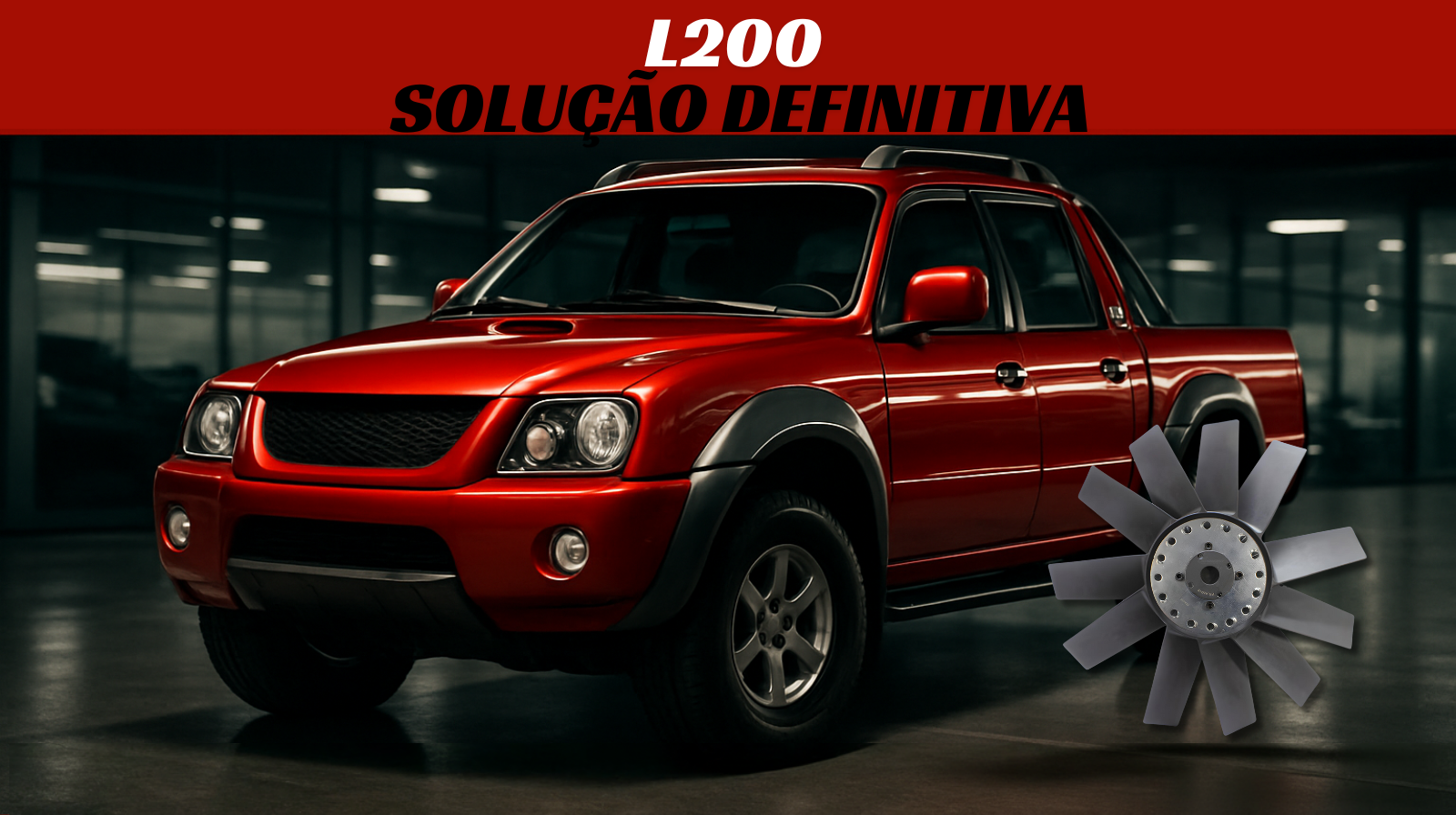 Picape L200 vermelha em um showroom, representando solução para arrefecimento