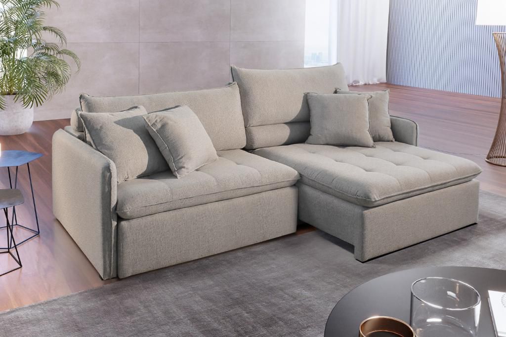 Sofá retrátil e reclinável Gaillard com rineiras móveis e almofadas - -  Método Interiores