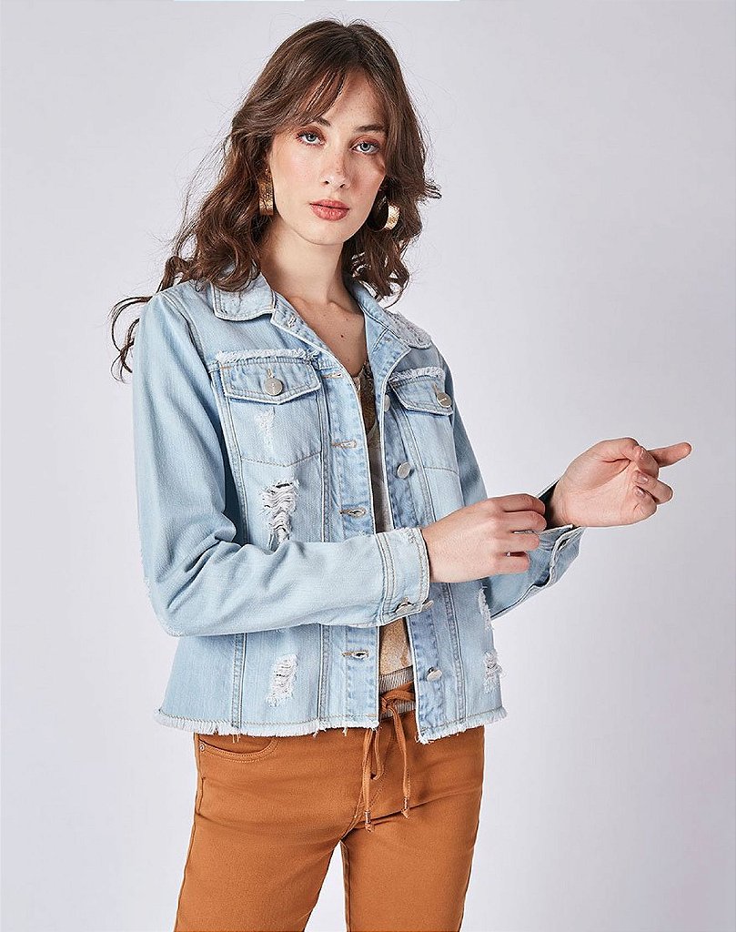 jaqueta jeans manga longa