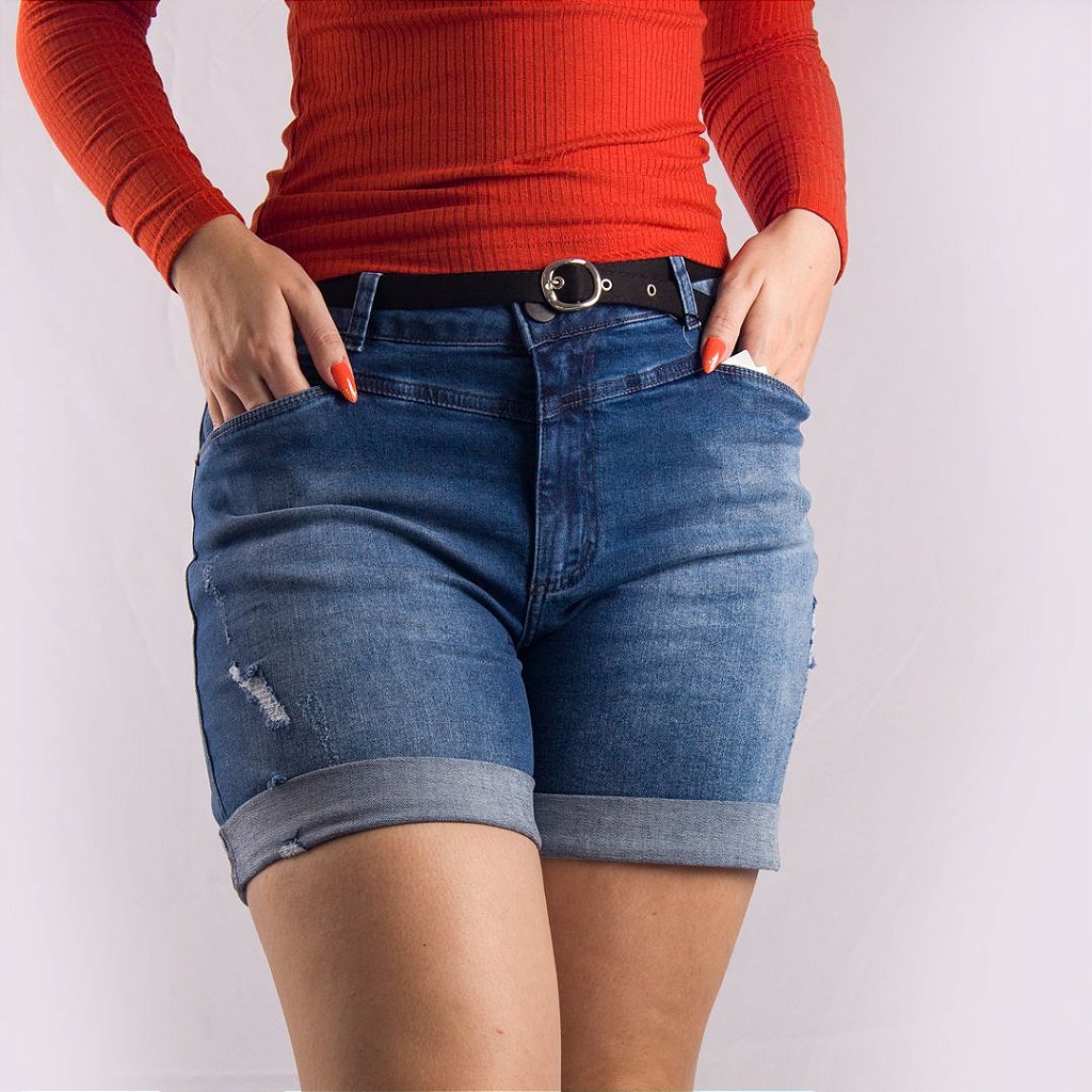 Lojas Hoje- Short Jeans- Feminino- Com cinto- Hoje Collection - Lojas Hoje-  Você bem todo dia