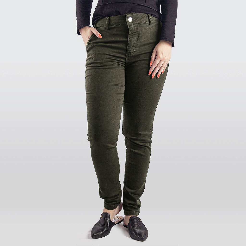 Lojas Hoje- Calça Jeans Sarja Verde Militar Hoje Collection - Lojas Hoje-  Você bem todo dia