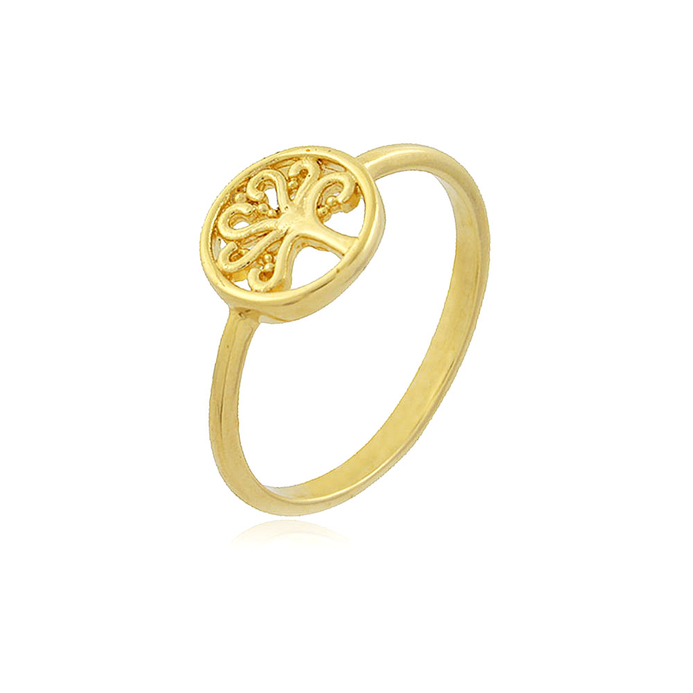 Anel árvore da vida folheado em ouro 18k