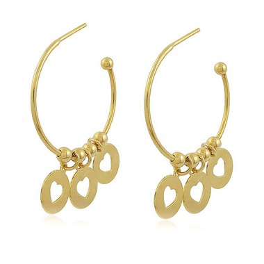 Brinoo argola com pingentes de coração folheado em ouro 18k