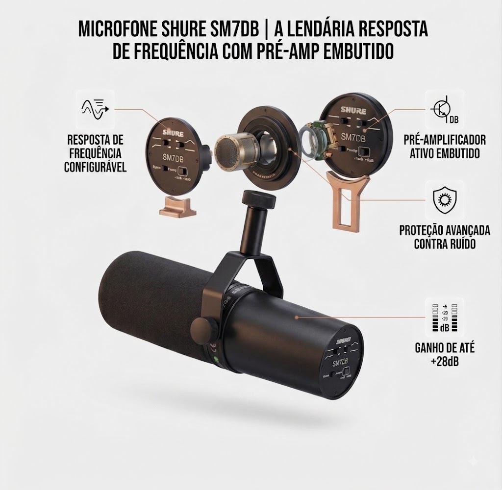 Microfone Shure SM7DB Dinâmico com Pré-Amplificador Integrado