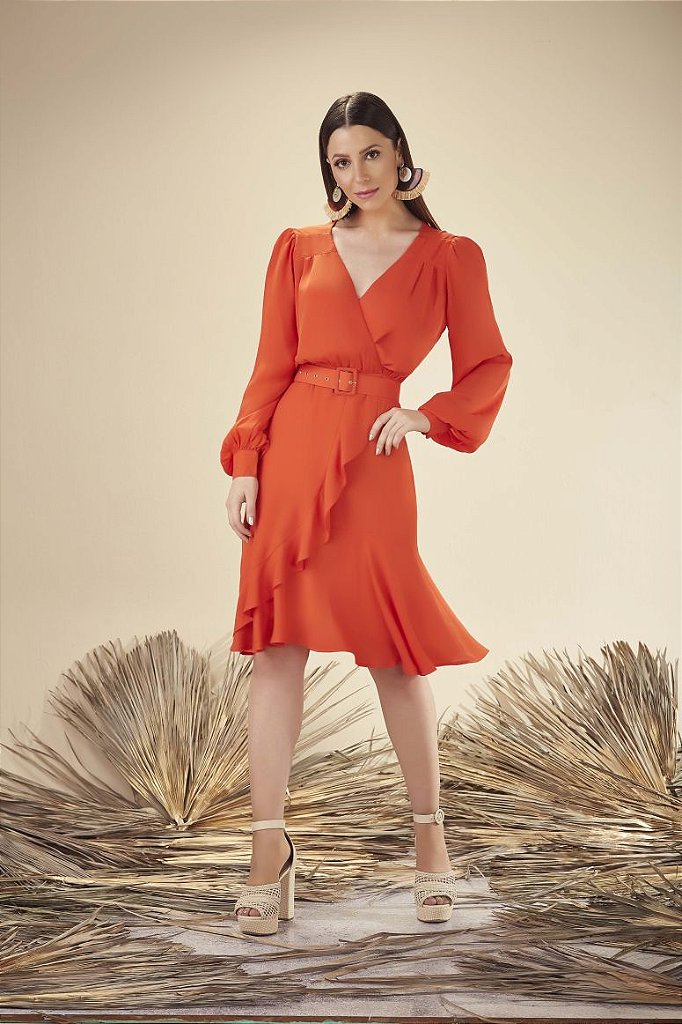 vestido liso manga longa