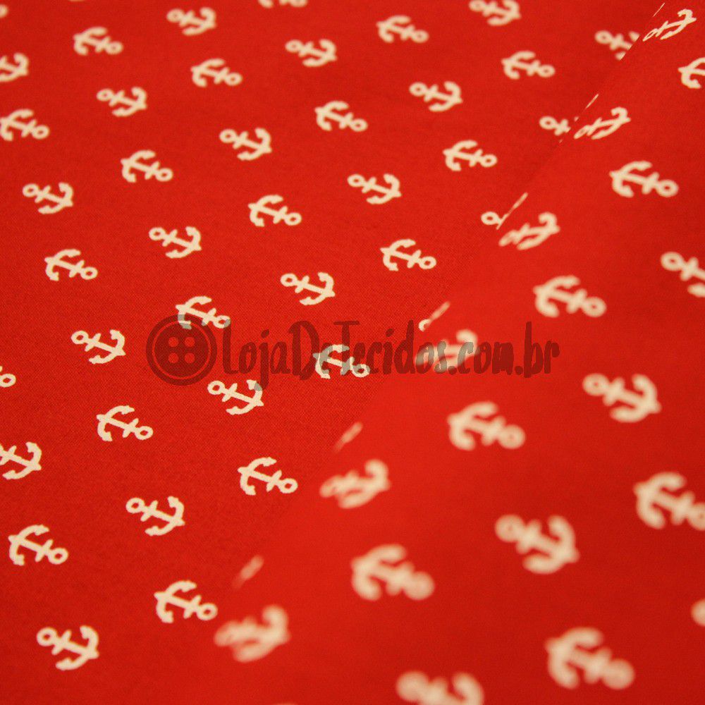 Tricoline Estampado Ancora Branca Fundo Vermelho Loja De Tecidos Online Comprar Tecidos Por Metro