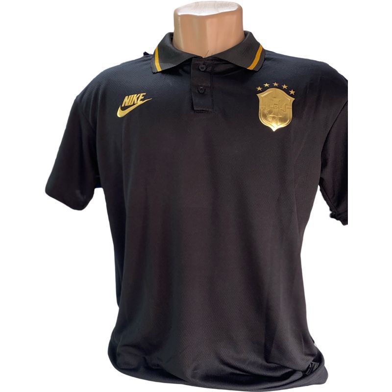 Camisa de time Brasil polo preta simbolo dourado 2022 - BORGES OUTLET