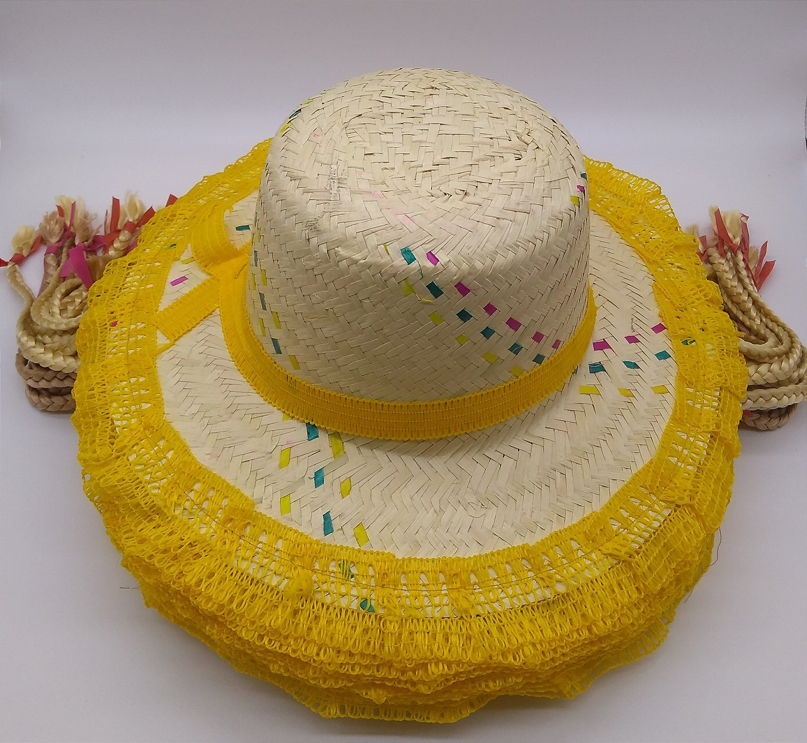 chapéu de palha festa junina com tranças, - magazine valderi