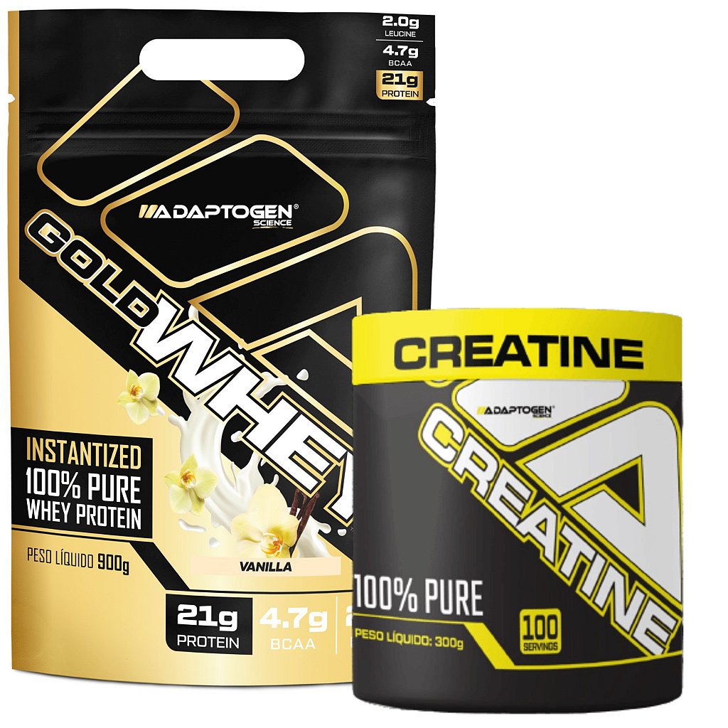 COMBO GOLD WHEY 900g + CREATINA 300g 100% pura - ADAPTOGEN - HEAVY