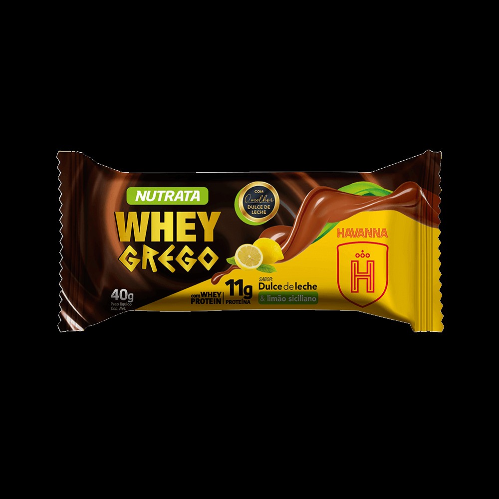 WHEY GREGO BAR SABOR DULCE DE LECHE E LIMÃO SICILIANO HAVANNA 40G - NUTRATA  - HEAVY NUTRITION SUPLEMENTOS