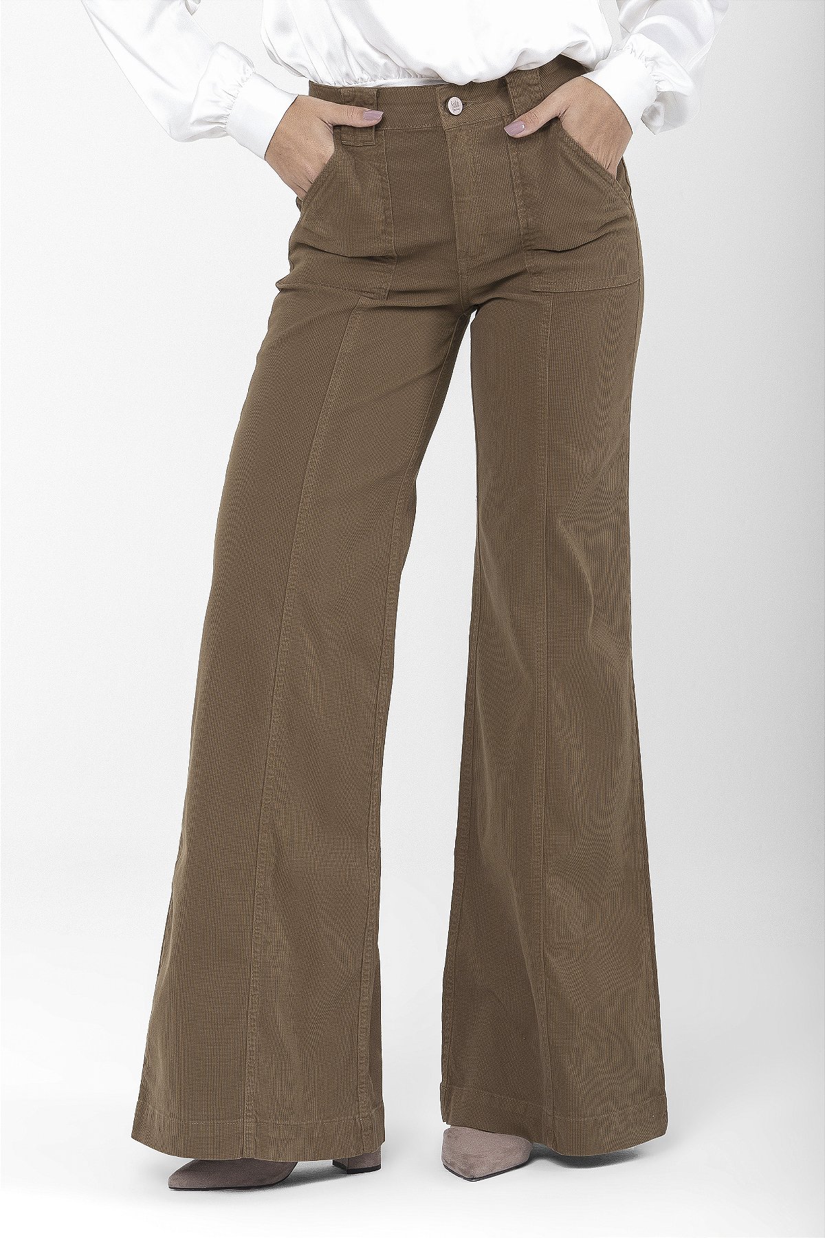 Calça Pantalona Sarja Cotelê Marrom - Faro