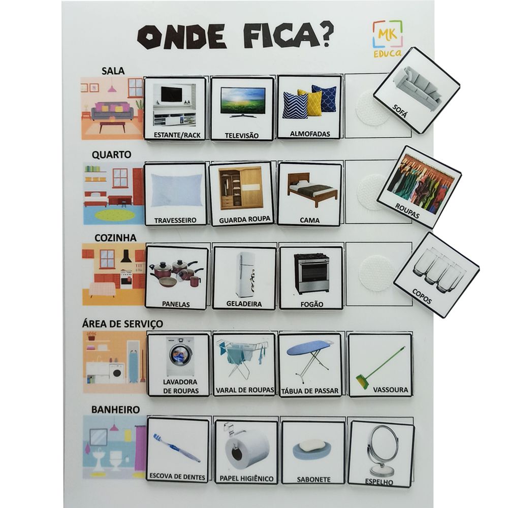 Jogo Educativo Onde fica - Objetos da casa - Mk Educa