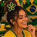 Presilha Para Cabelo Grande Verde e Amarelo Copa - Pcte 12 unid