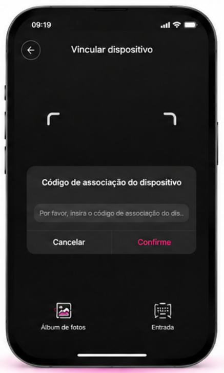 Campo para digitar o código de associação do dispositivo