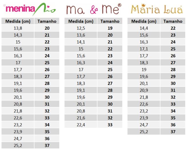Tabela de Medidas - Belivi Calçados Infantis