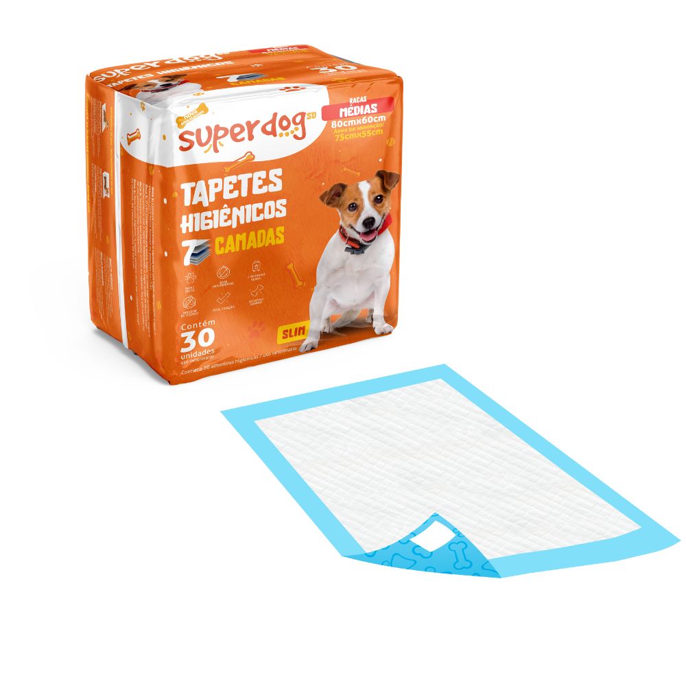 Tapetes Higiênicos Super Dog para Raças Medias 30 Unidades