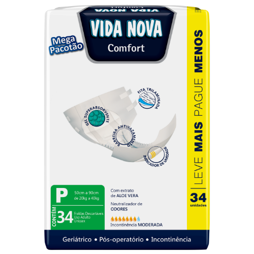 Fralda Geriátrica Vida Nova Confort Mega 09 Pacotes + Toalha Umedecida 