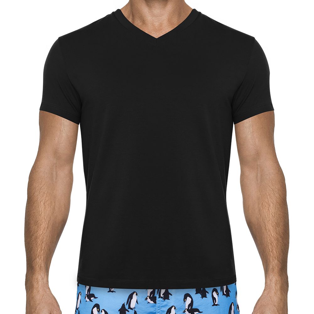 camisa gola v preta
