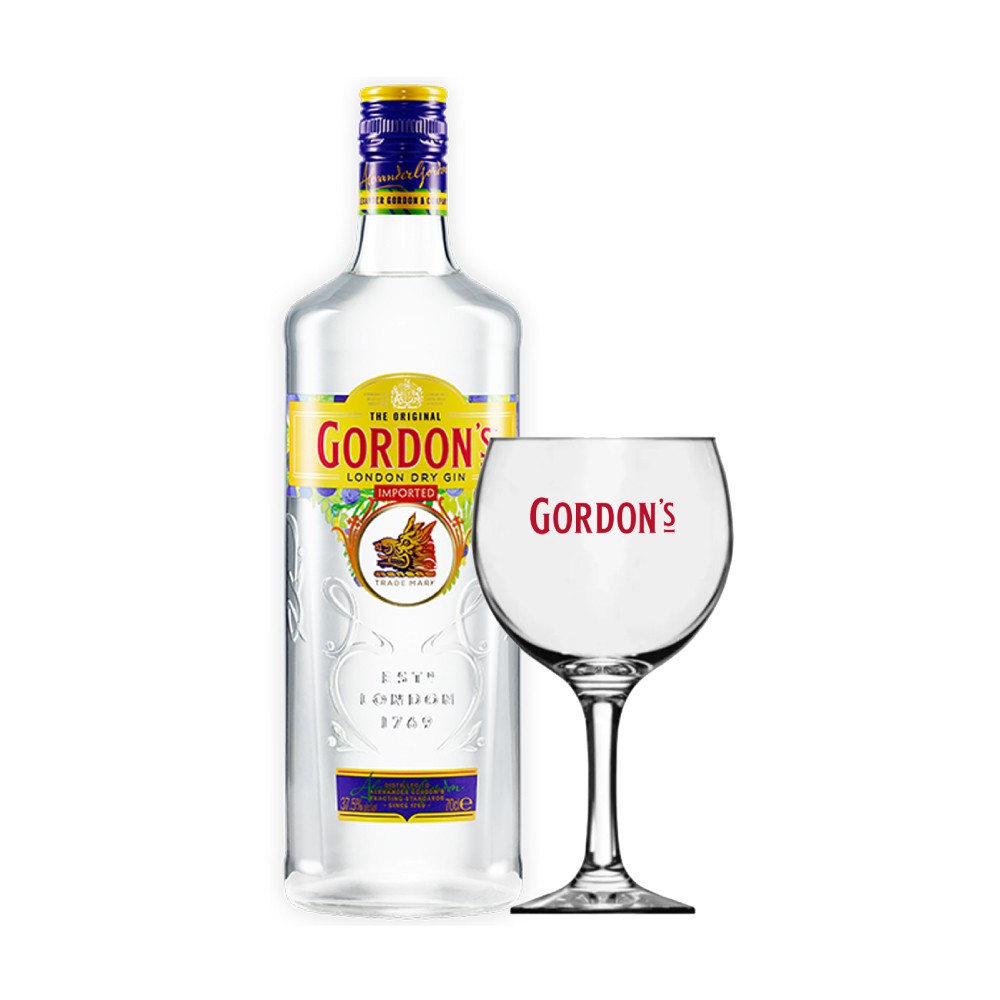 Kit Especial: 1und Gin Gordons - 750ml + 1und Taça Exclusiva de Vidro -  Bebida In Box